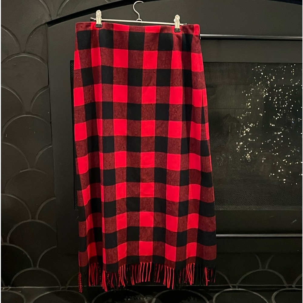 Pendleton Red & Black Buffalo Check Fringe Skirt … - image 2